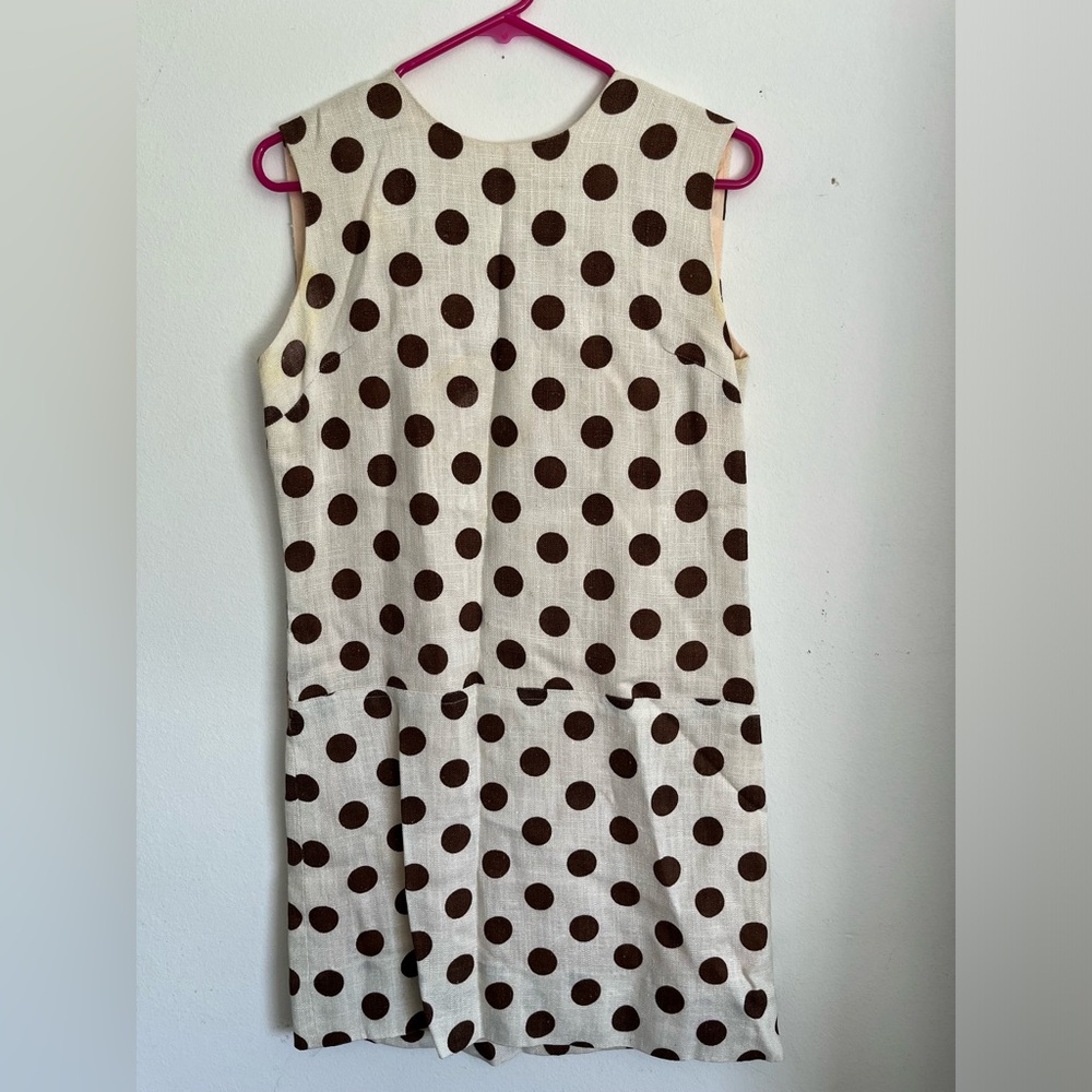 Vintage Brown Polka Dot Sheath Sleeveless Dress SIZE SMALL